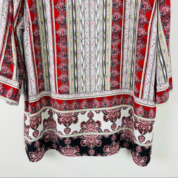 J. Jill red white boho floral lightweight 3/4 sleeve top medium - Picture 4 of 9